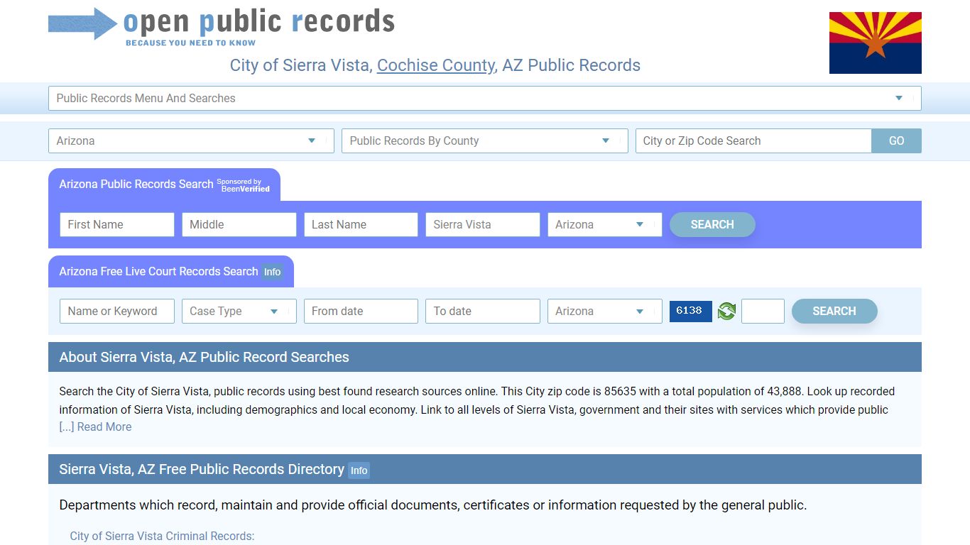 Sierra Vista, AZ Free Public Records | Criminal | Arrests | Court Search